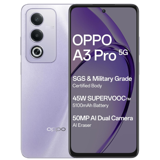 OPPO A3 Pro 5G (Moonlight Purple, 8GB RAM, 128GB Storage)|6.67” HD+ 120Hz Refresh Rate Screen | 45W SUPERVOOC